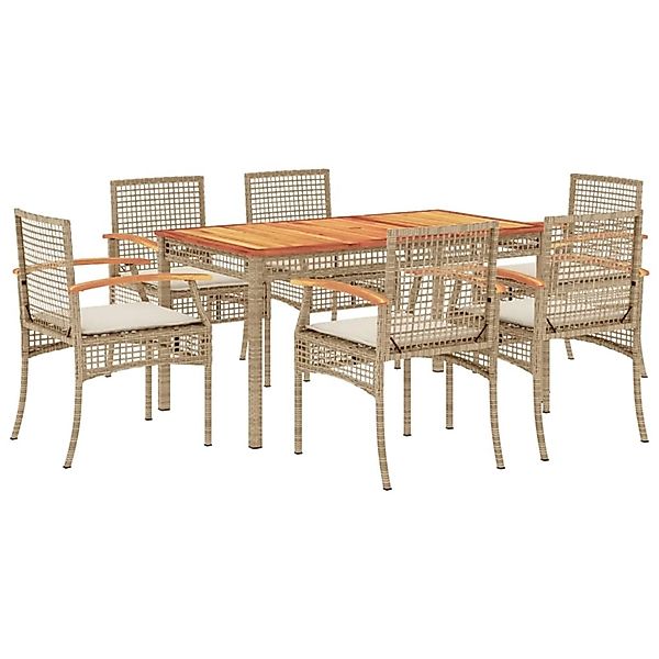 vidaXL 7-Tlg Garten-Essgruppe mit Kissen Beige Poly Rattan 3213581 günstig online kaufen