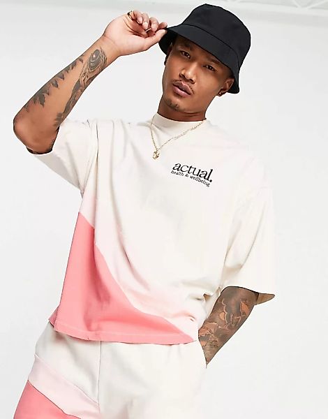 ASOS Actual – Oversize-T-Shirt in Rosa mit geschwungenem Blockfarbendetail, günstig online kaufen