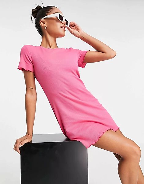 Brave Soul – Mandy – Geripptes T-Shirt-Kleid in Minilänge-Rosa günstig online kaufen