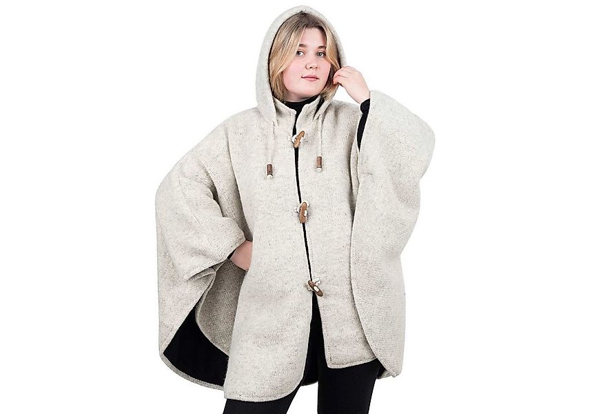 KUNST UND MAGIE Strickcape Strick Poncho+Kapuze Umhang Cape Strickjacke Wol günstig online kaufen