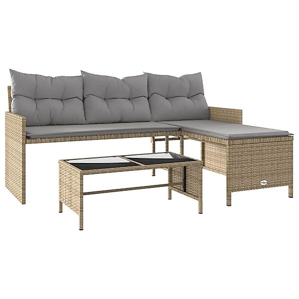 vidaXL Gartensofa in L-Form mit Tisch und Kissen Beige Poly Rattan 365576 günstig online kaufen