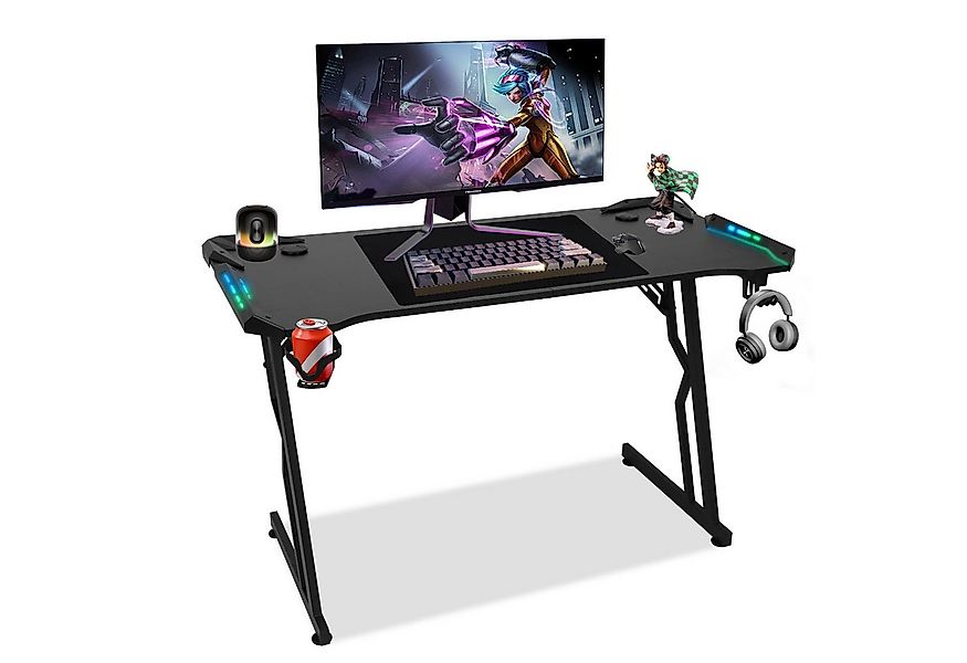 Clanmacy Gamingtisch Gaming Schreibtisch Monitoraufsatz, schwarz Z-Form (In günstig online kaufen