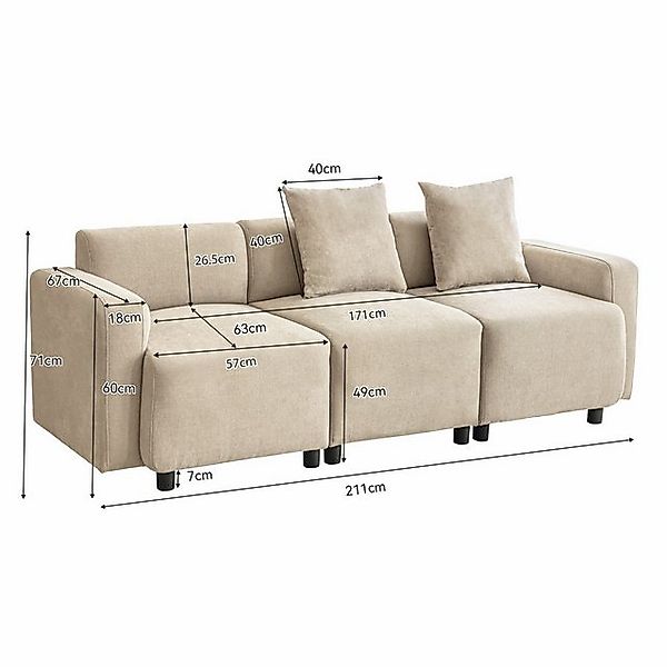 Fanttik Sofa 3-Sitzer-Sofa, Wohnzimmersofa, Sofa mit Dekokissen, Polstermöb günstig online kaufen