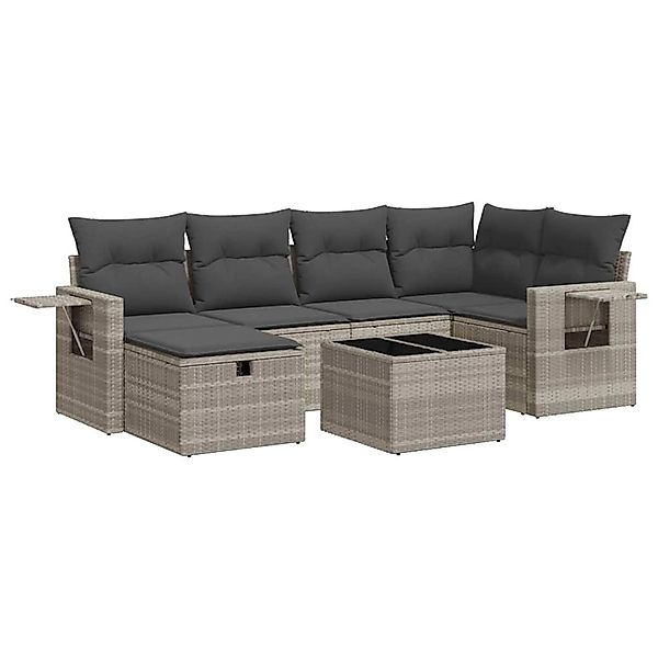 vidaXL 7-Tlg Garten-Sofagarnitur mit Kissen Hellgrau Poly Rattan 3325498 günstig online kaufen