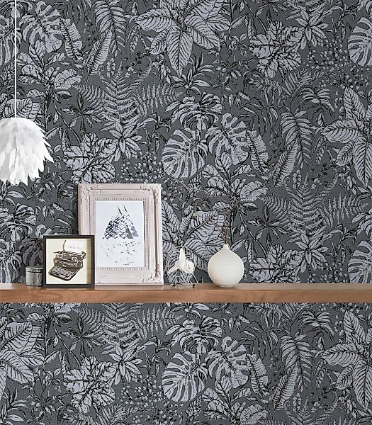 Bricoflor Moderne Monstera Tapete mit Palmenblättern Gelbe Tapete mit Dschu günstig online kaufen