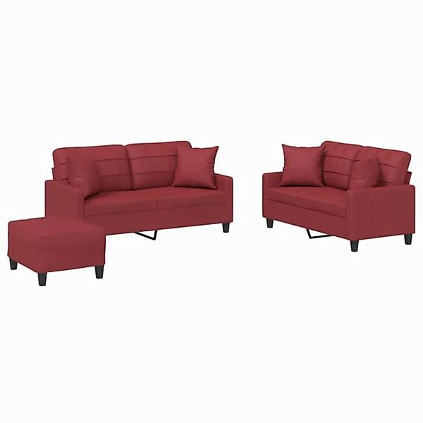 vidaXL Sofa 3-tlg. Sofagarnitur mit Kissen Weinrot Kunstleder günstig online kaufen