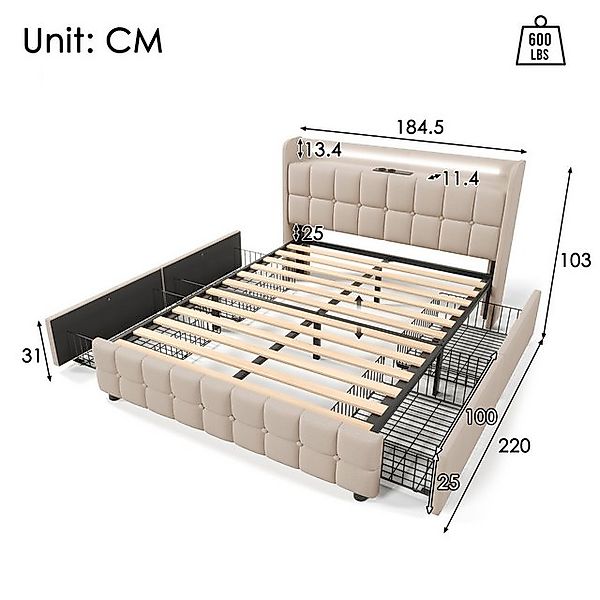 STILVORA Polsterbett 180x200 Stauraumbett Bettgestell Jugendbett mit LED-Be günstig online kaufen