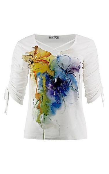 Passioni Print-Shirt Sommer-T-Shirt mit gerafften Bindeärmeln und Aquarell- günstig online kaufen