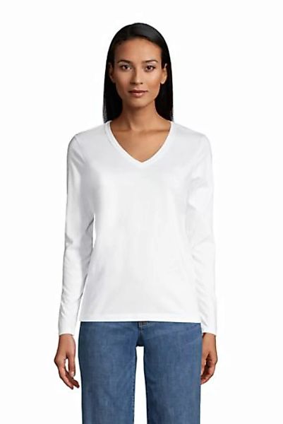 Supima Langarm-Shirt mit V-Ausschnitt, Damen, Größe: 48-50 Normal, Weiß, Ba günstig online kaufen