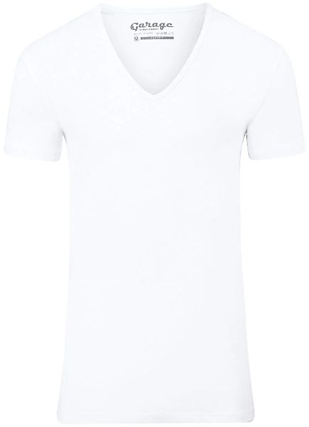 Garage Stretch Basic T-Shirt Weiss Tiefer V-Hals - Größe XXL günstig online kaufen