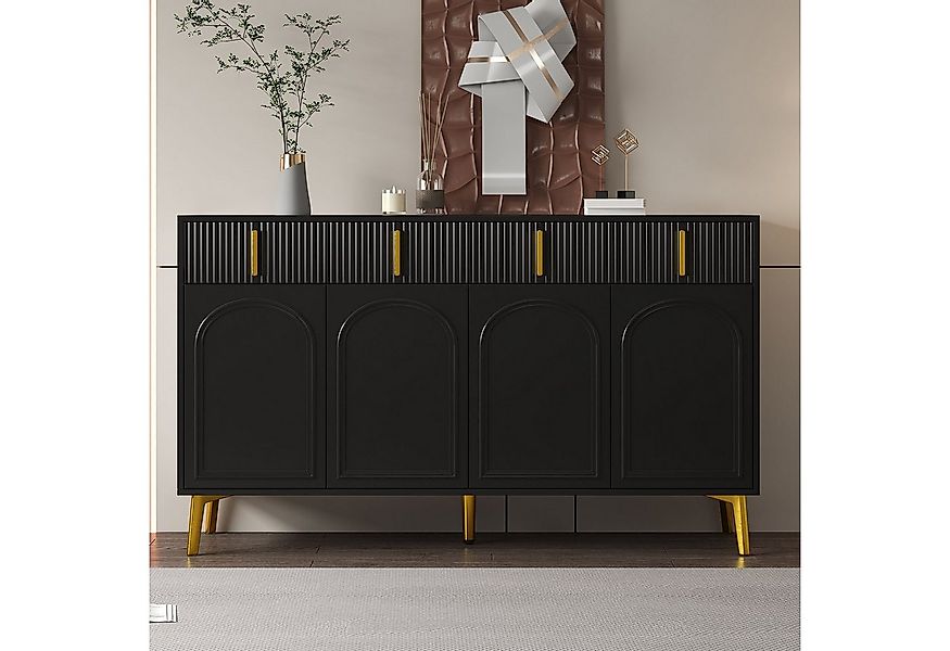 Merax Sideboard mit 4 Türen und 4 Schubladen (mit verstellbaren Einlegeböde günstig online kaufen