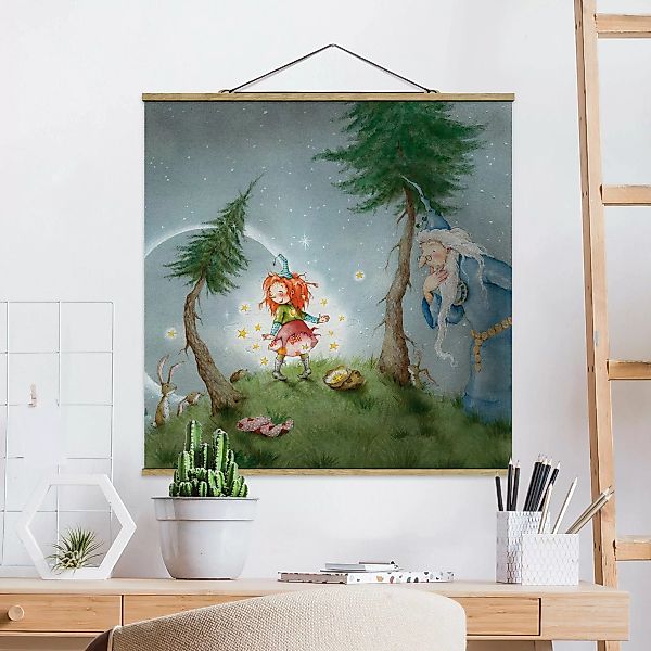 Stoffbild Kinderzimmer mit Posterleisten - Quadrat Frida lässt die Sterne f günstig online kaufen