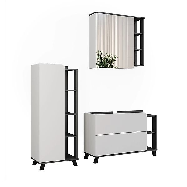Vicco Badmöbel-Set Karen Anthrazit/Weiß 3 Teile Opt 3 günstig online kaufen