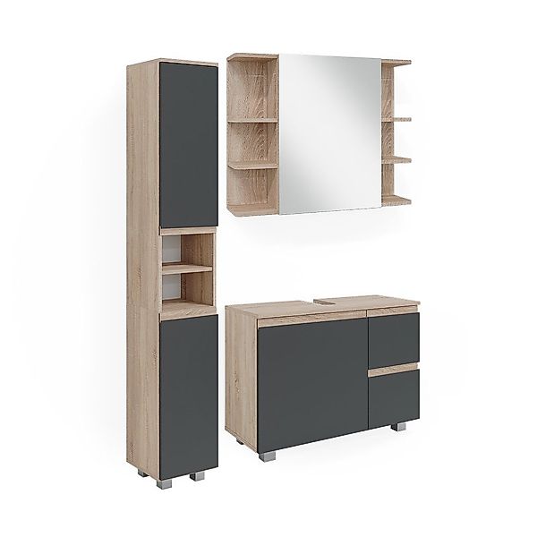 Vicco Badmöbel-Set J-Shape, Anthrazit/Sonoma, 3 Teile, günstig online kaufen