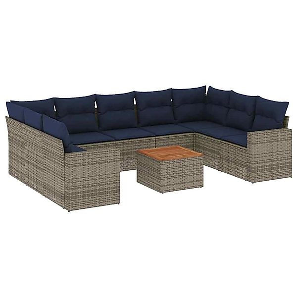 vidaXL 10-Tlg Garten-Sofagarnitur mit Kissen Grau Poly Rattan 3256600 günstig online kaufen