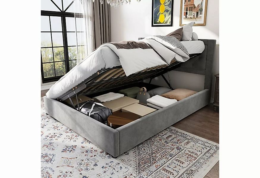 WISHDOR Polsterbett Stauraumbett (Doppelbett aus Stahlrahmen,Samt,140*200cm günstig online kaufen