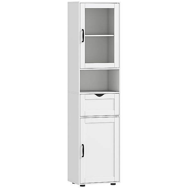 HOMCOM Hochschrank Bad Slim mit Glastüren, platzsparender Badezimmerschrank günstig online kaufen