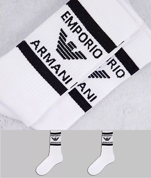 Emporio Armani – Bodywear – 2er-Pack kurze Socken in Weiß günstig online kaufen