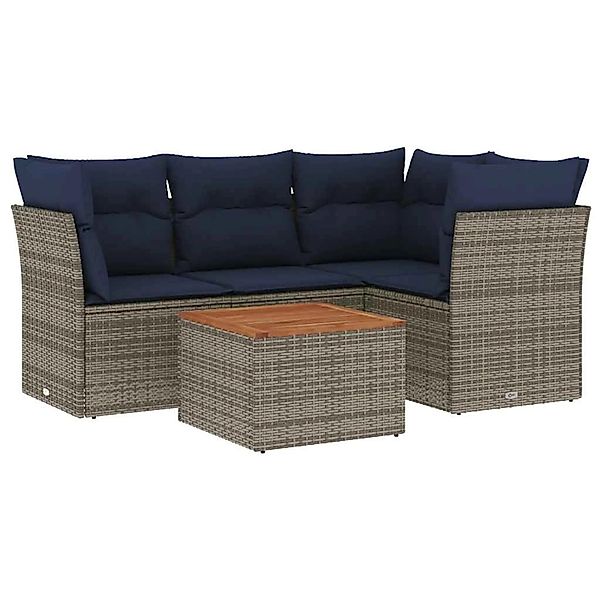 vidaXL 5-Tlg Garten-Sofagarnitur mit Kissen Grau Poly Rattan 3255956 günstig online kaufen