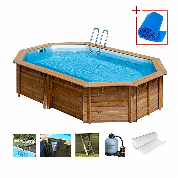 Gre Achteckpool "SAFRAN 2 mit Edelstahlleiter" Kiefernholz, BxLxH: 395x620x günstig online kaufen