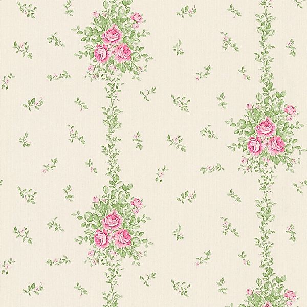Bricoflor Romantische Rosentapete Vintage Tapete mit Rosen in Grün Rosa Cre günstig online kaufen