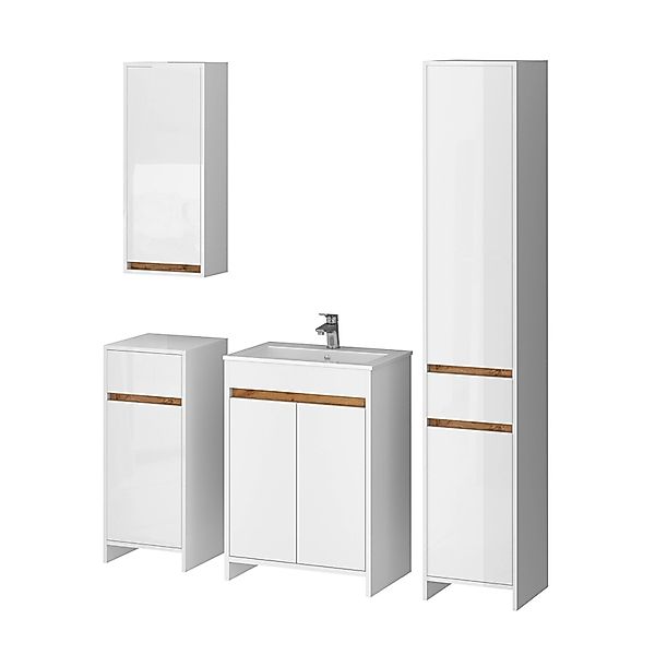 Vicco Badmöbel-Set Lemgo Weiß Hochglanz 5er-Set günstig online kaufen