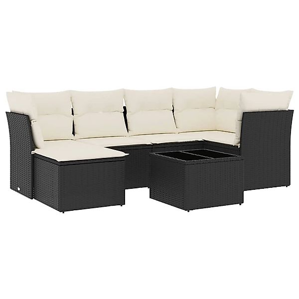 vidaXL 7-Tlg Garten-Sofagarnitur mit Kissen Schwarz Poly Rattan 3217956 günstig online kaufen
