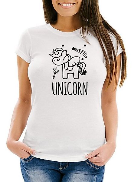 MoonWorks Print-Shirt Damen T-Shirt Einhorn Unicorn Sterne Slim Fit Moonwor günstig online kaufen