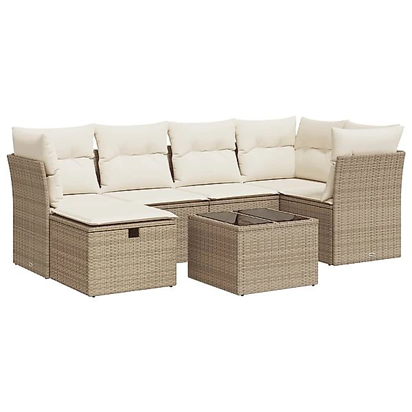 vidaXL 7-Tlg Garten-Sofagarnitur mit Kissen Beige Poly Rattan 3325294 günstig online kaufen