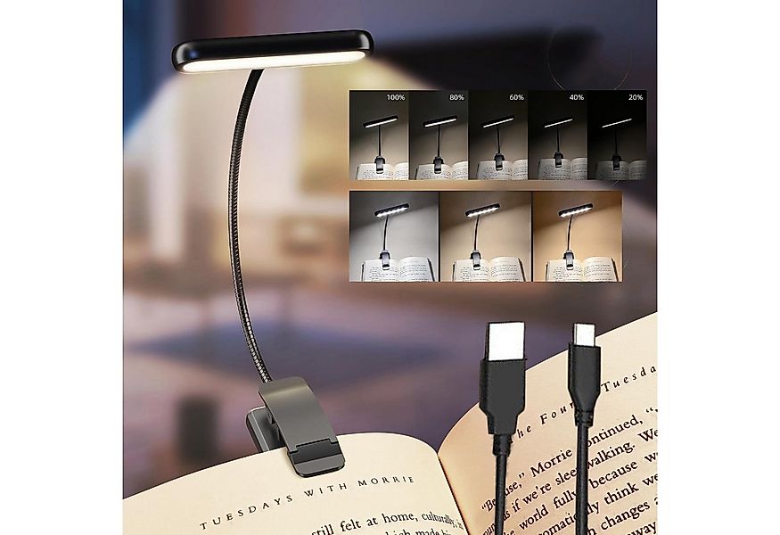 Jibenhome Klemmleuchten Leselampe Buch Klemme USB Wiederaufladbare Buchlamp günstig online kaufen