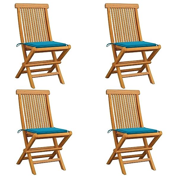 vidaXL Gartenstühle mit Blauen Kissen 4 Stk Teak Massivholz 3062572 günstig online kaufen