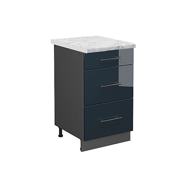 Vicco Schubladenschrank Fame-Line Dunkelblau Hochglanz 50 cm AP Marmor günstig online kaufen
