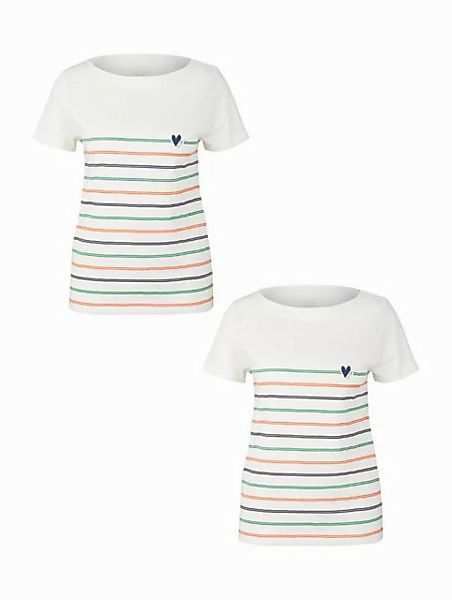 TOM TAILOR T-Shirt Gestreiftes Herz Print T-Shirt 2-er Stück Set (2-tlg) T- günstig online kaufen