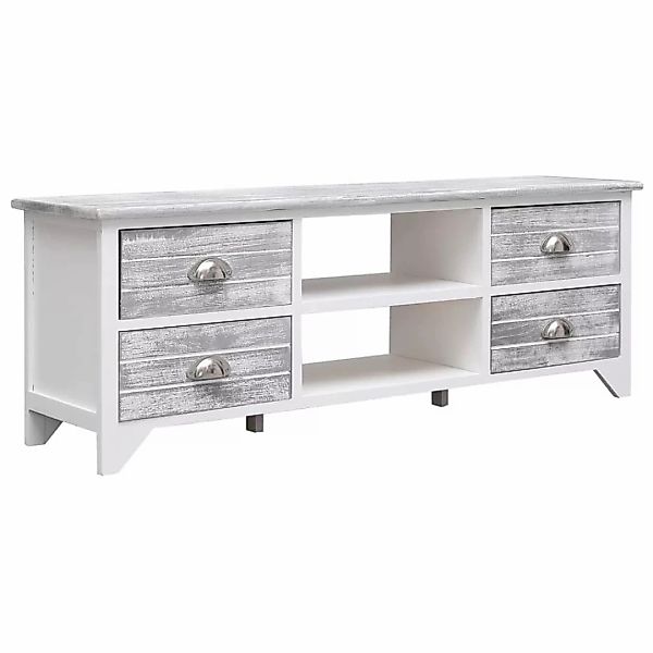 Tv-schrank Weiß Und Grau 108x30x40 Cm Massivholz Paulownia günstig online kaufen