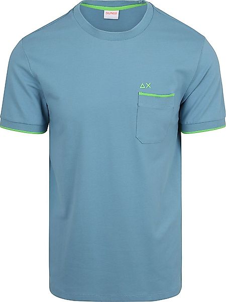 Sun68 Piqué T-Shirt Fluo Stripe Blau - Größe L günstig online kaufen