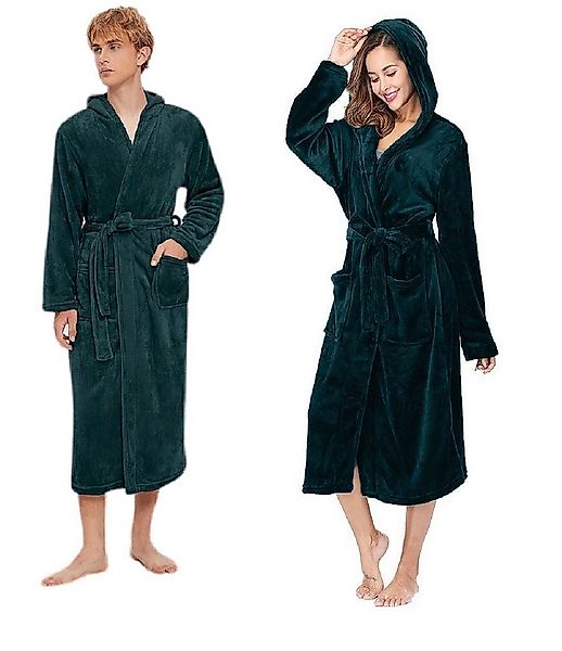 Rungassi Unisex-Bademantel Fleece Unisex Bademantel Morgenmantel mit Kapuze günstig online kaufen