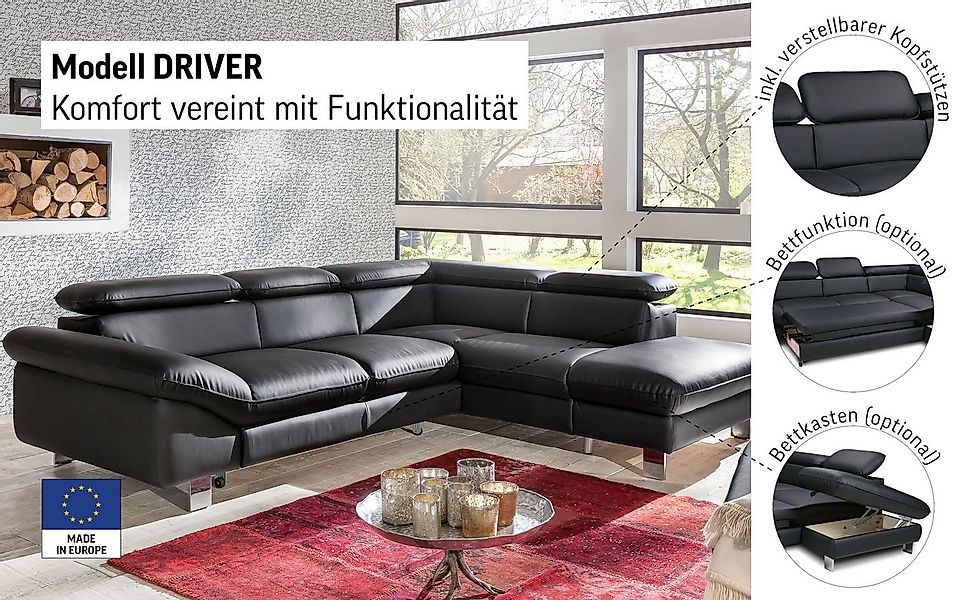 COTTA Ecksofa Driver L-Form, mit Kopfteilverstellung, wahlweise mit Bettfun günstig online kaufen