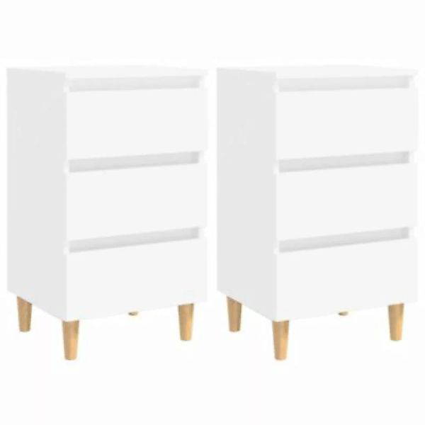 vidaXL Nachttische mit Massivholz-Beinen 2 Stk. Weiß 40x35x69 cm Nachttisch günstig online kaufen