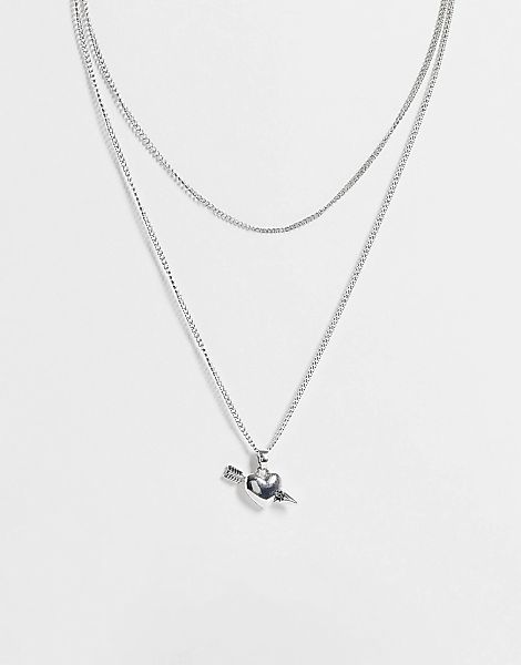 Topshop – Mehrreihige Halskette in Goldoptik und Herz-Pfeil-Motiv-Silber günstig online kaufen