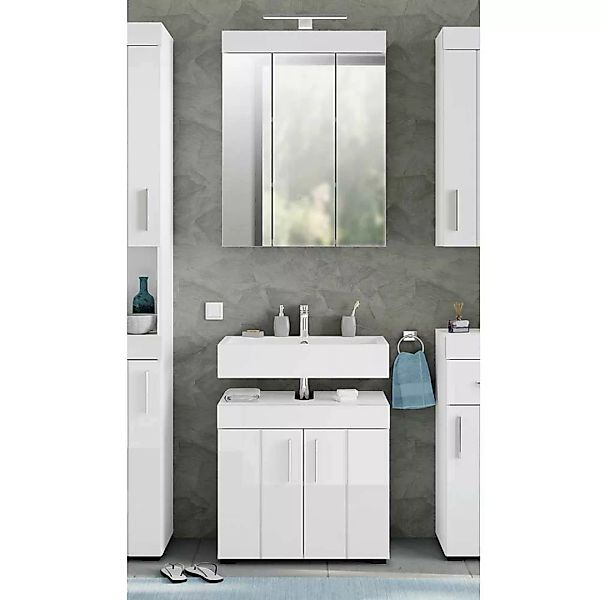 Gästetoilette Möbel Set in Weiß inklusive Spiegelschrank (zweiteilig) günstig online kaufen