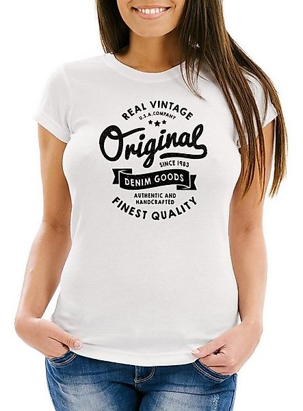 Neverless Print-Shirt cooles Damen T-Shirt Original Denim Goods Vintage Dru günstig online kaufen