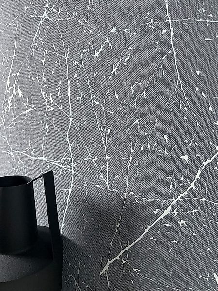 Newroom Vliestapete, Anthrazit Tapete Floral Äste - Ästetapete Blumentapete günstig online kaufen