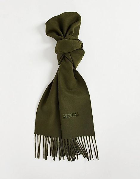 Moschino – Schal in Khaki mit gleichfarbigem Logo-Grün günstig online kaufen