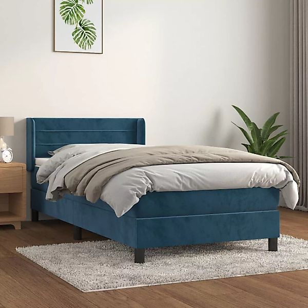 Vidaxl Boxspringbett Mit Matratze Dunkelblau 100x200 Cm Samt günstig online kaufen