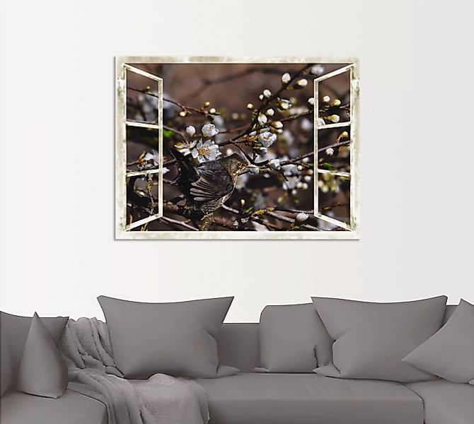 Artland Wandbild »Fensterblick - Kirschblüten mit Amsel«, Vögel, (1 St.) günstig online kaufen