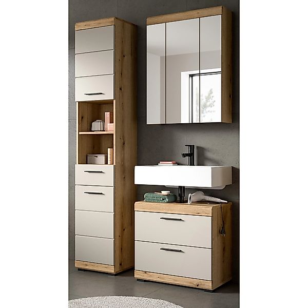 Inn.Furn Badmöbel Set in Sand und Eiche 3-teilig 112 cm Shawn günstig online kaufen