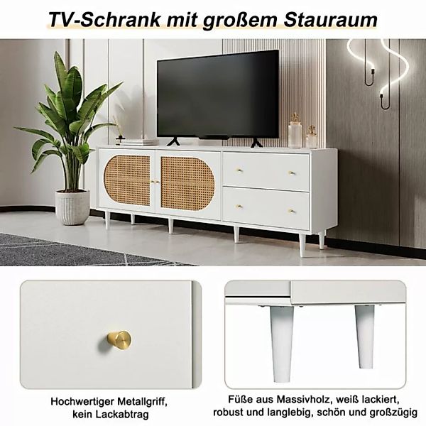 OBOSOE TV-Schrank Praktischer Weißer mit Echtholzfüßen und viel Stauraum 2 günstig online kaufen