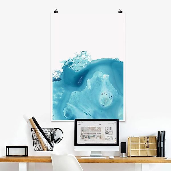 Poster Abstrakt - Hochformat Welle Aquarell Türkis III günstig online kaufen