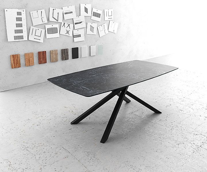 Esstisch Edge Bootsform 200x100cm Laminam® Keramik Nero Greco Anthrazit Mit günstig online kaufen