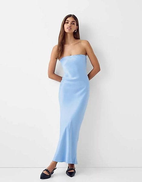 Bershka Maxi-Bandeau-Kleid Aus Satin Damen L Hellblau günstig online kaufen